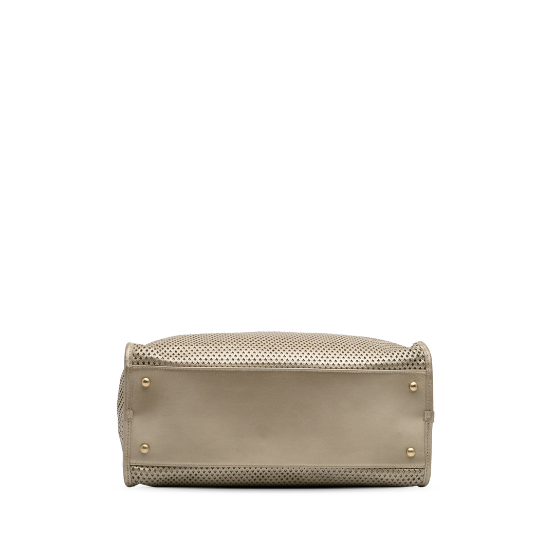 Perforated Metallic Calfskin Up In The Air Tote Gold - Gaby Paris