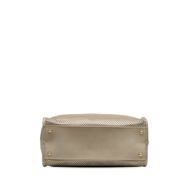 Perforated Metallic Calfskin Up In The Air Tote Gold - Gaby Paris