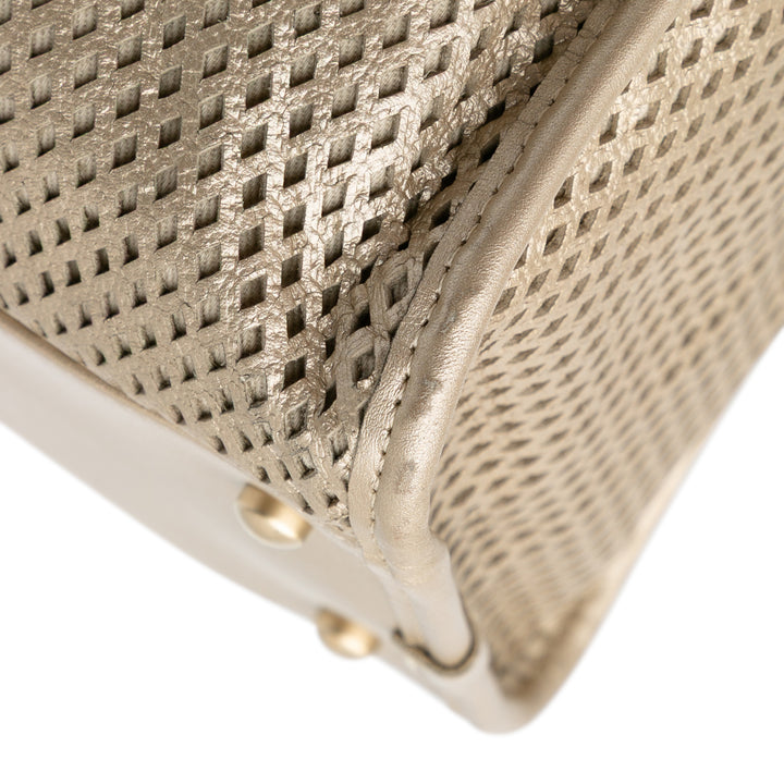 Perforated Metallic Calfskin Up In The Air Tote Gold - Gaby Paris
