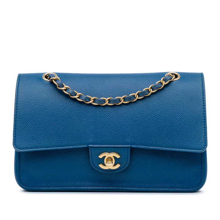 Medium Classic Caviar Pure Double Flap Blue - Gaby Paris