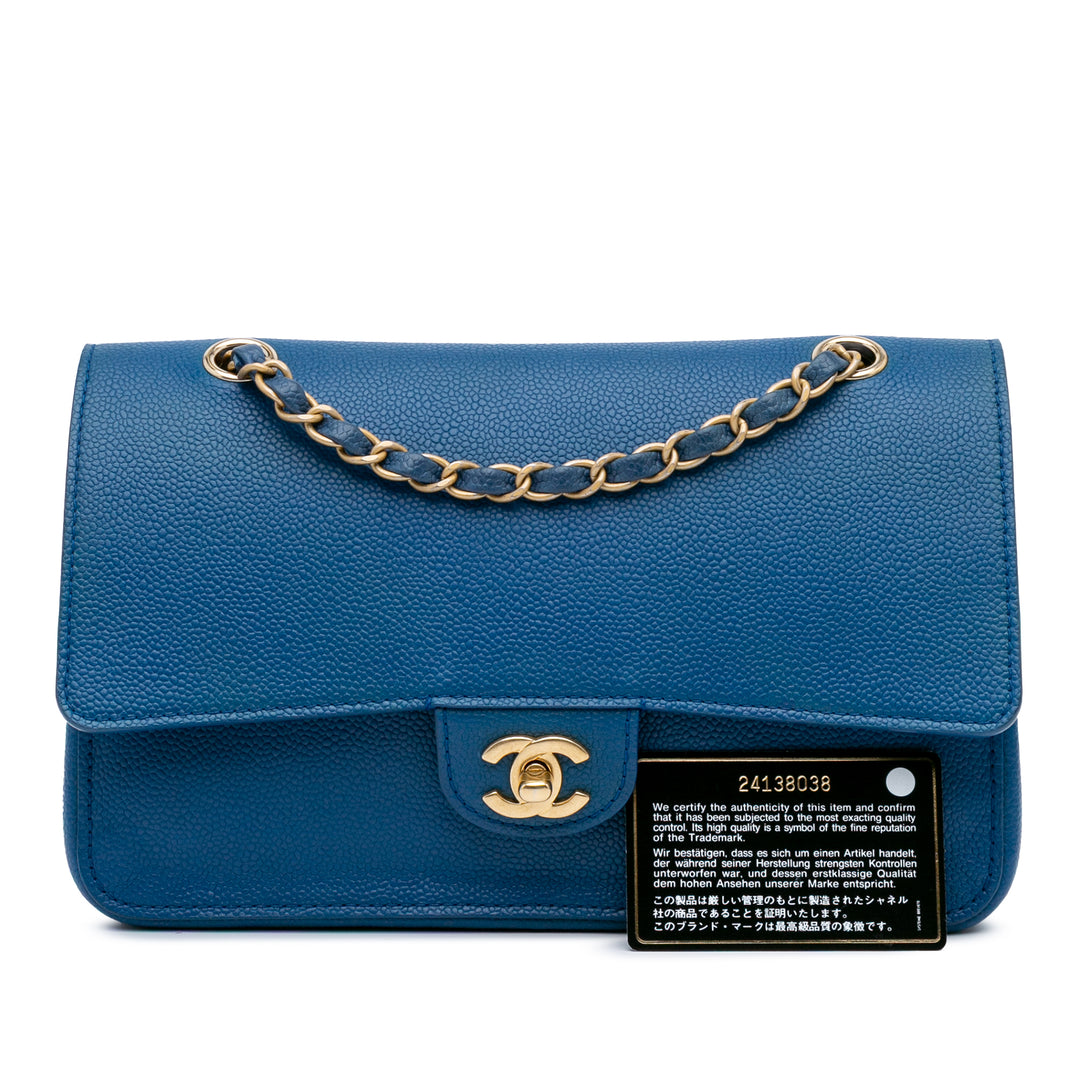 Medium Classic Caviar Pure Double Flap Blue - Gaby Paris
