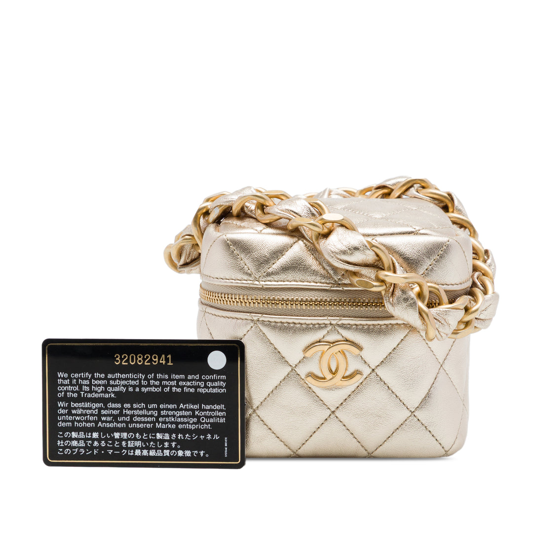 Chanel CC Matelassé Métallisé Cube Zippé Pochette avec chaîne Cuir d'agneau Doré