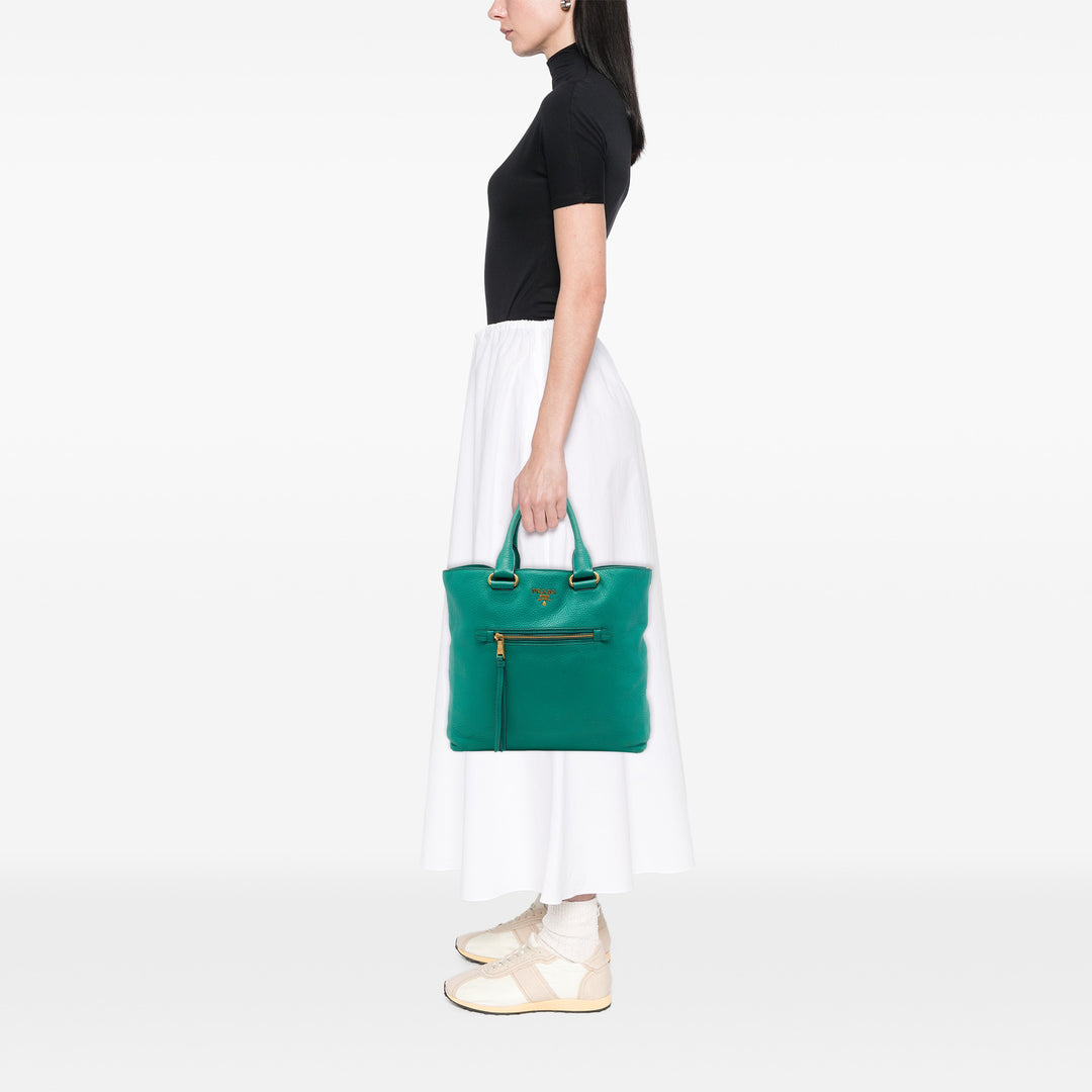 Prada Vitello Daino Front Zippé Open Cabas Bleu – vue 7 – GABY PARIS