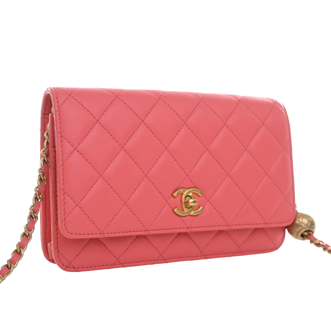 CC Matelassé Perle Crush Wallet on Chain Cuir d'agneau Rose