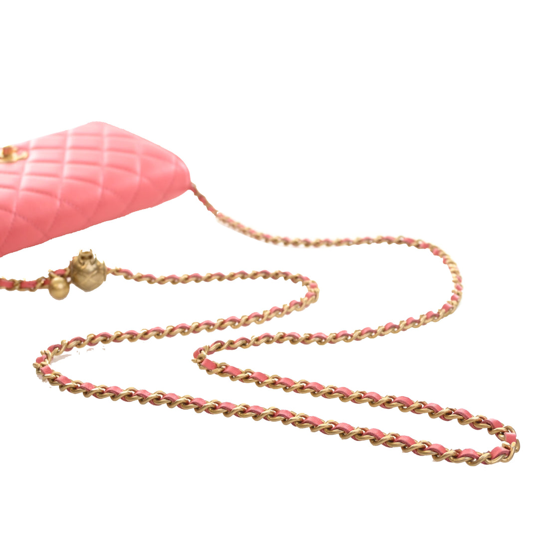 CC Matelassé Perle Crush Wallet on Chain Cuir d'agneau Rose