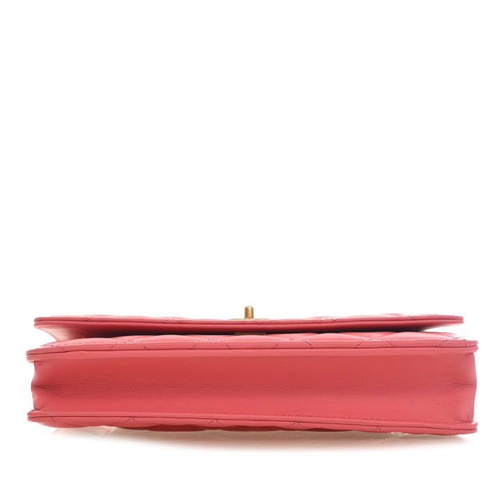 CC Matelassé Perle Crush Wallet on Chain Cuir d'agneau Rose