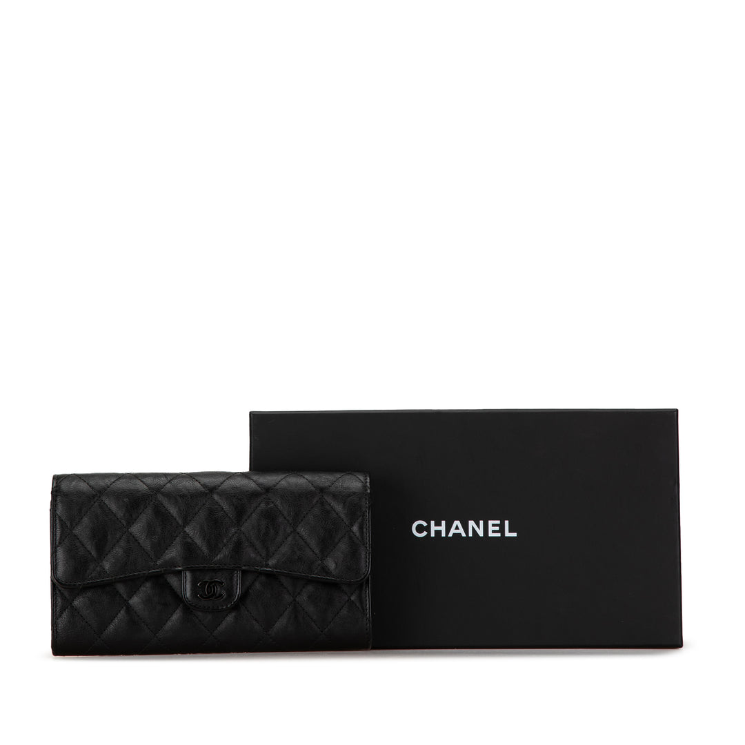 Chanel CC Quilted Lambskin Flap Continental Wallet Black - GABY PARIS