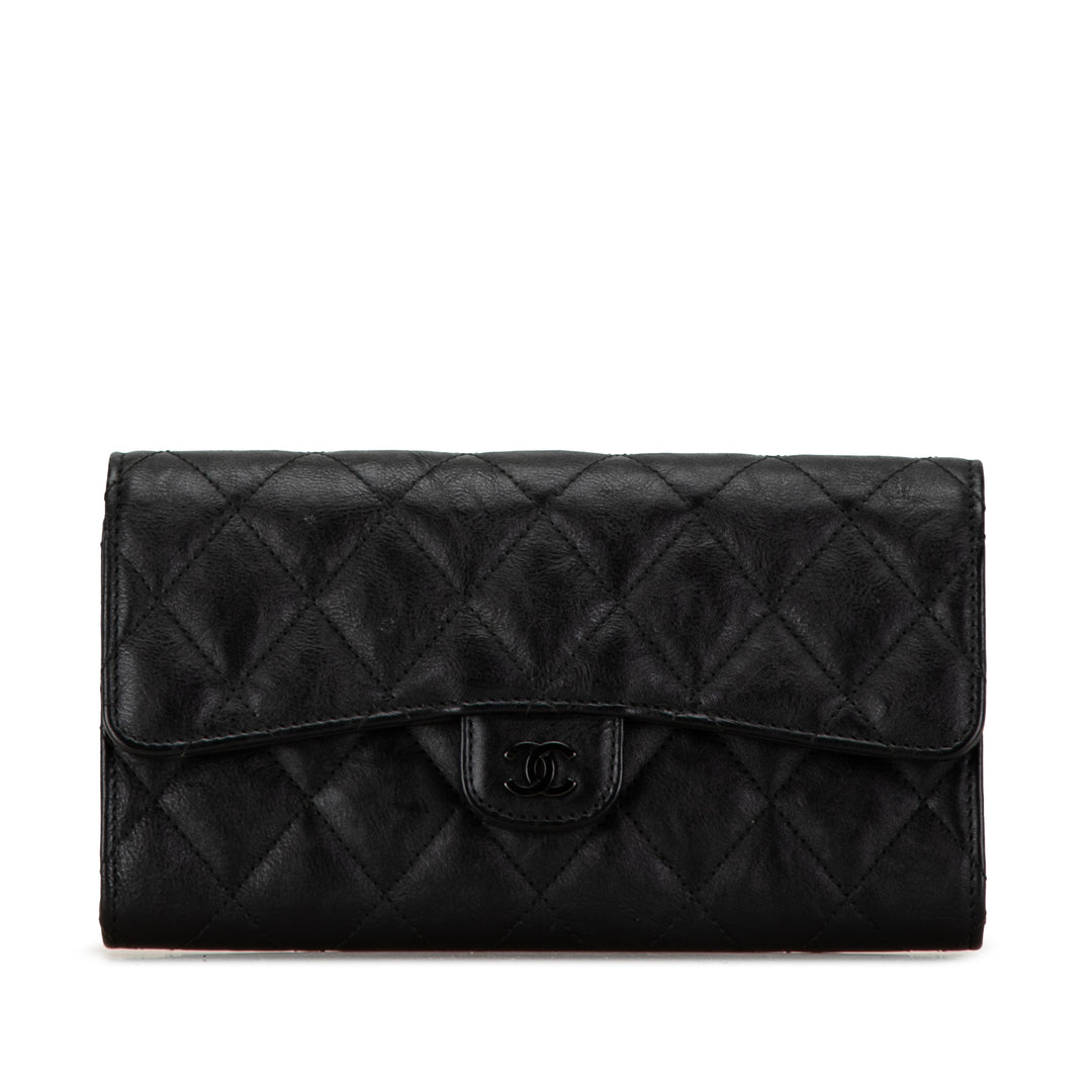 Chanel CC Quilted Lambskin Flap Continental Wallet Black - GABY PARIS