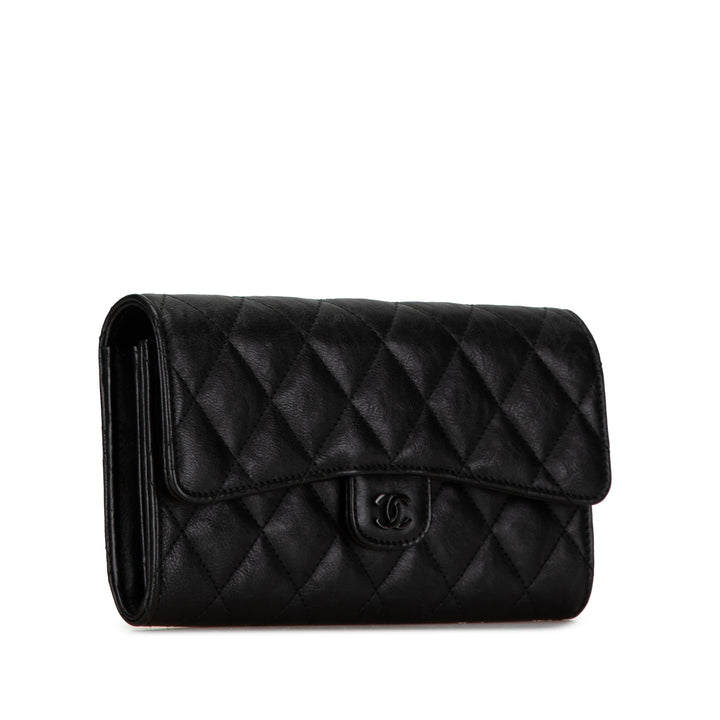 Chanel CC Quilted Lambskin Flap Continental Wallet Black - GABY PARIS