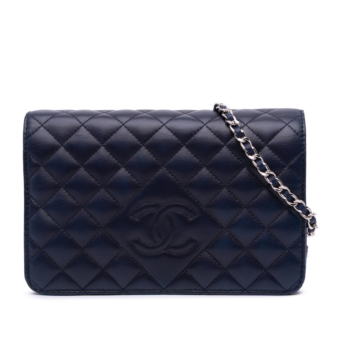 CC Quilted Lambskin Wallet on Chain Blue - Gaby Paris
