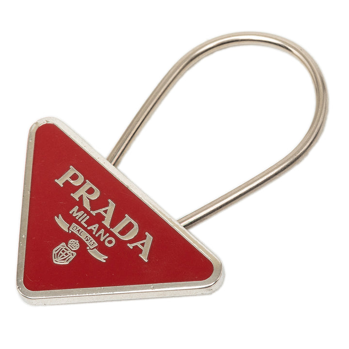 Prada Brass Émail Triangle Logo Key Chaîne Métal