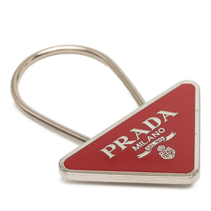 Prada Brass Émail Triangle Logo Key Chaîne Métal