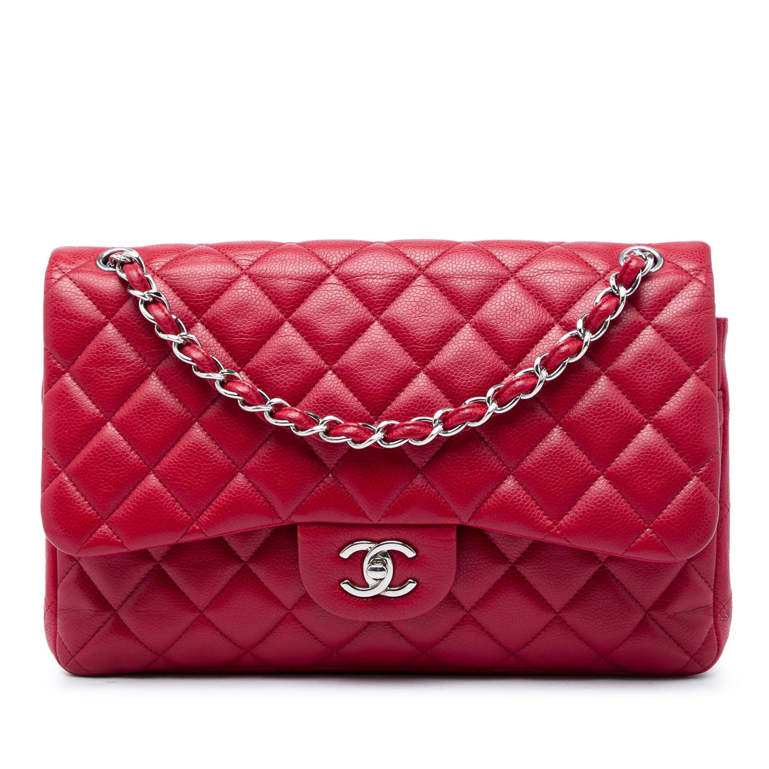 Chanel Classic Double rabat Jumbo Cuir caviar Rouge – vue principale – GABY PARIS