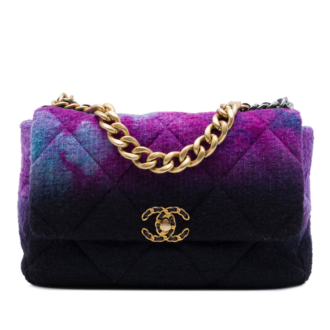 Chanel Sac à main Ombre 19 à rabat Tweed Grand Violet – vue principale – GABY PARIS