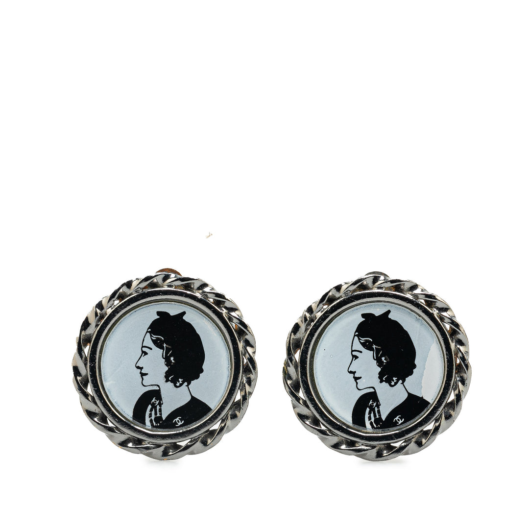 Silver Plated Mademoiselle Coco Profile Clip on Earrings Silver - Gaby Paris