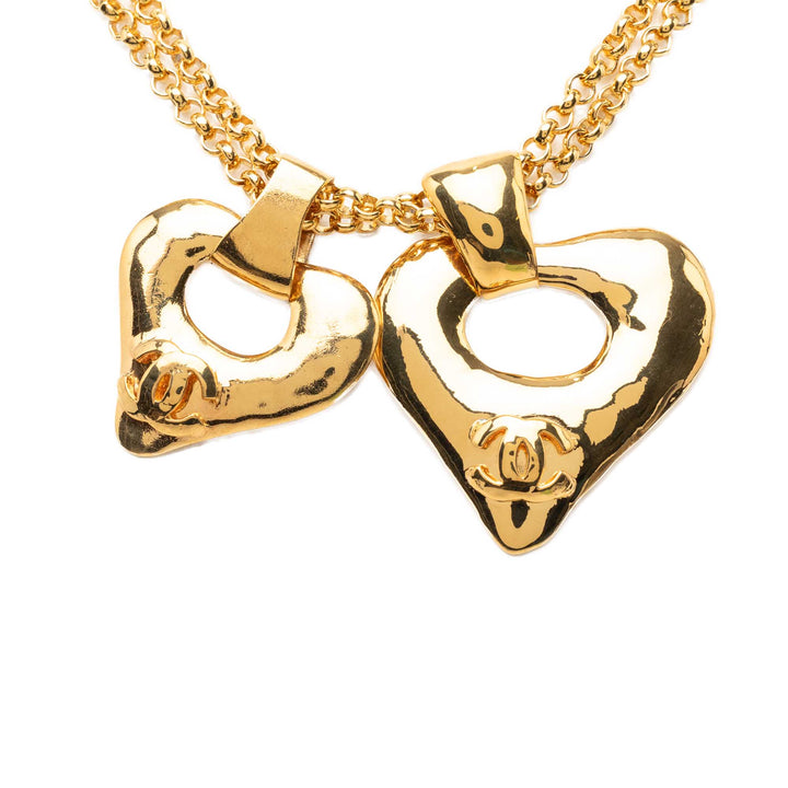 Chanel CC plaqué Double Heart Pendant Collier Métal
