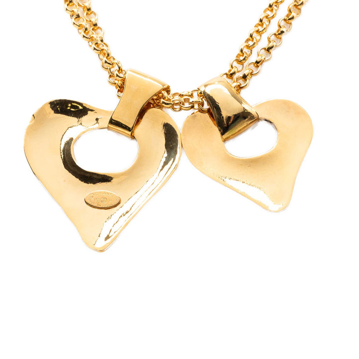 Chanel CC plaqué Double Heart Pendant Collier Métal