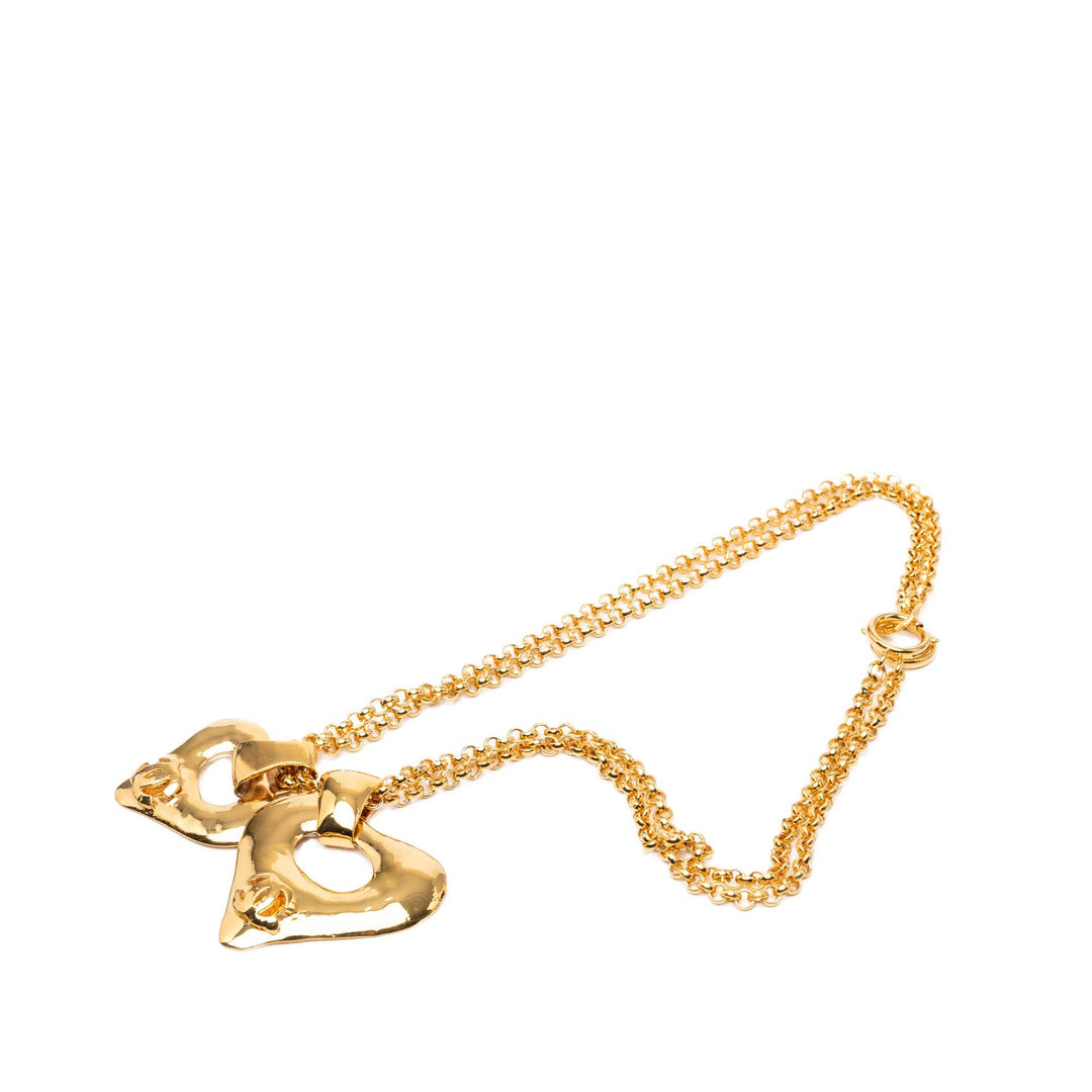 Chanel CC plaqué Double Heart Pendant Collier Métal