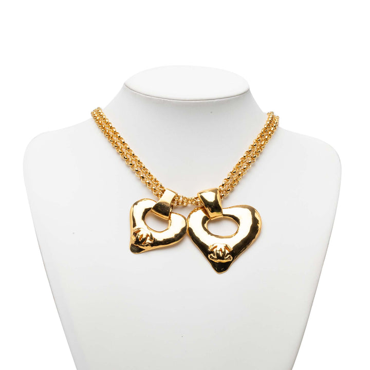 Chanel CC plaqué Double Heart Pendant Collier Métal