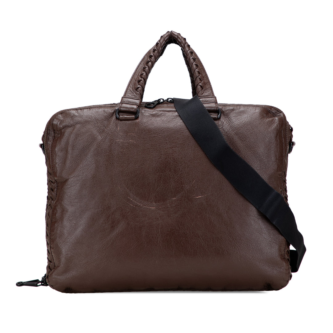 Intrecciato Trimmed Nappa Business Bag Brown - Gaby Paris