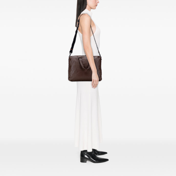 Intrecciato Trimmed Nappa Business Bag Brown - Gaby Paris