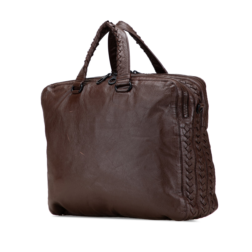 Intrecciato Trimmed Nappa Business Bag Brown - Gaby Paris