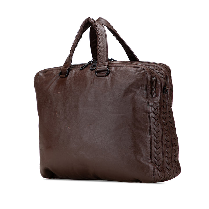 Intrecciato Trimmed Nappa Business Bag Brown - Gaby Paris