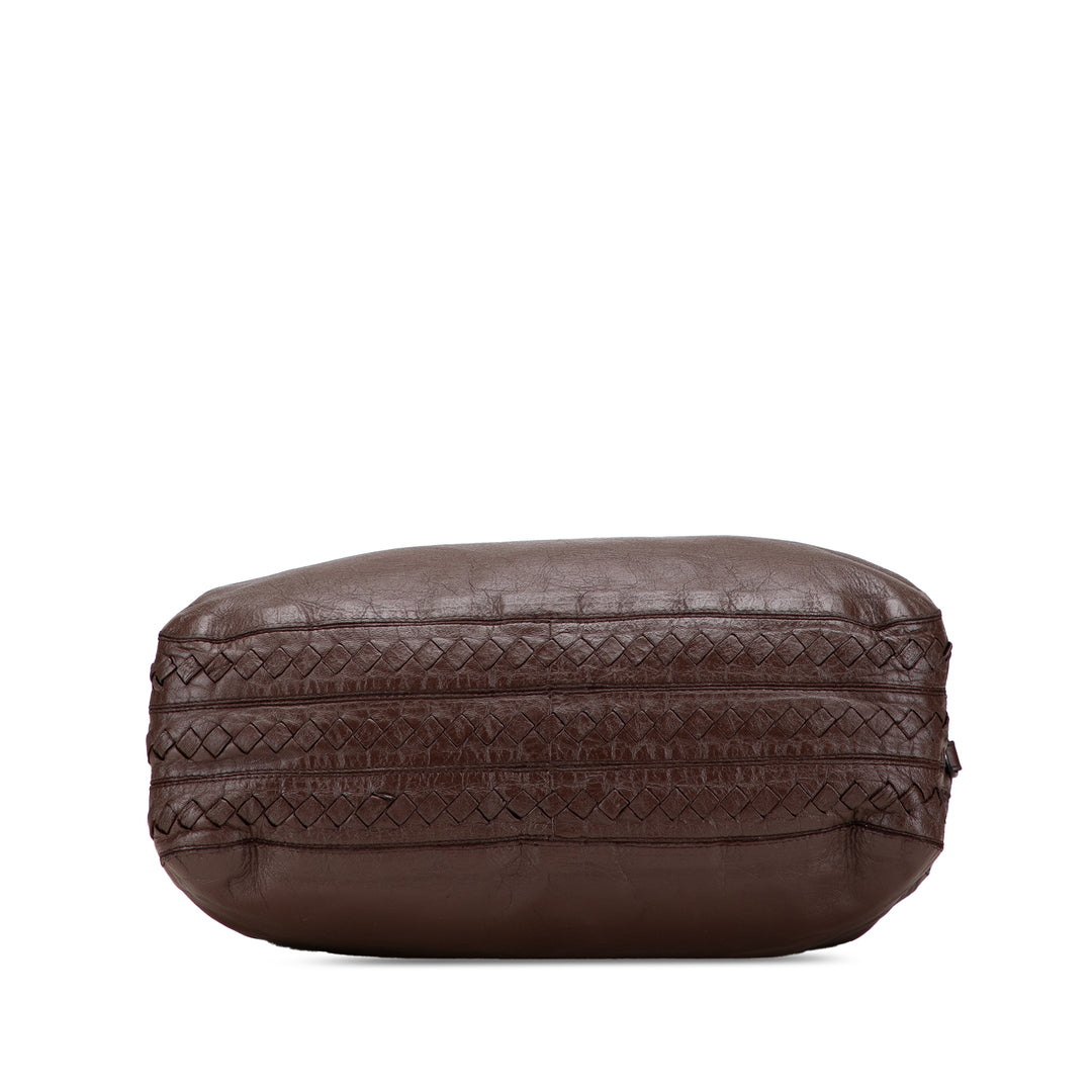 Intrecciato Trimmed Nappa Business Bag Brown - Gaby Paris