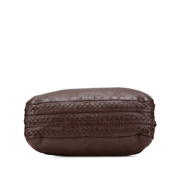 Intrecciato Trimmed Nappa Business Bag Brown - Gaby Paris