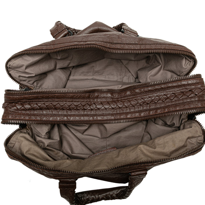Intrecciato Trimmed Nappa Business Bag Brown - Gaby Paris