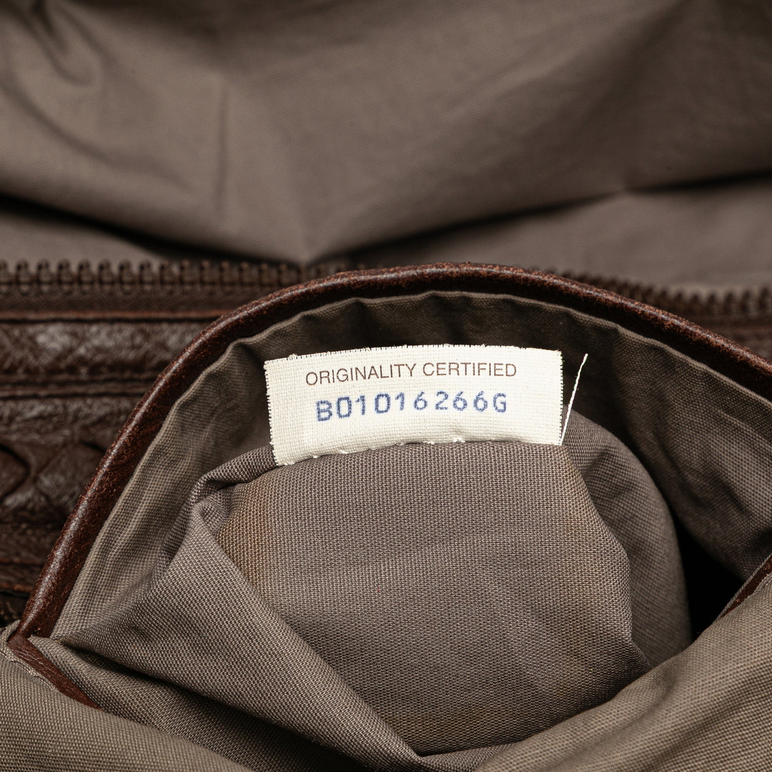 Intrecciato Trimmed Nappa Business Bag Brown - Gaby Paris