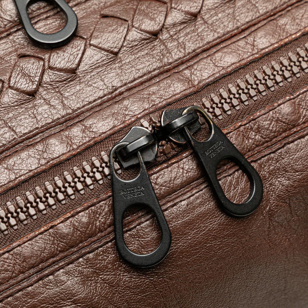 Intrecciato Trimmed Nappa Business Bag Brown - Gaby Paris