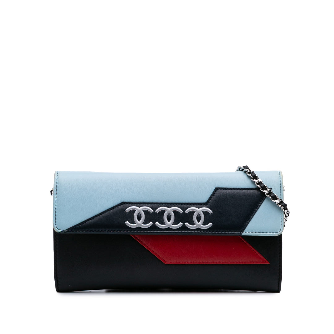 Lambskin Airlines Wallet On Chain Blue - Gaby Paris