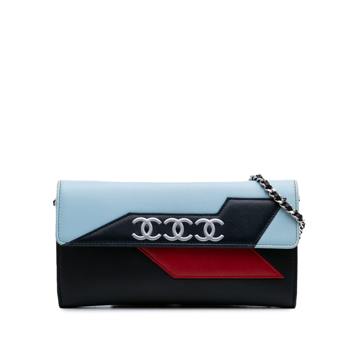 Lambskin Airlines Wallet On Chain Blue - Gaby Paris