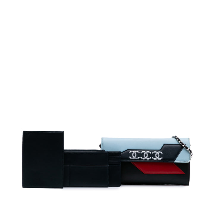 Lambskin Airlines Wallet On Chain Blue - Gaby Paris