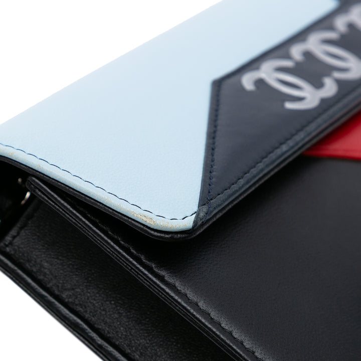 Lambskin Airlines Wallet On Chain Blue - Gaby Paris