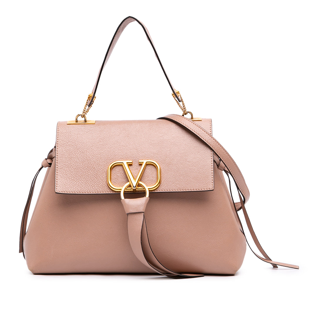 Valentino Sac à main grainé VBague à Moyen Cuir de veau grainé Marron – vue principale – GABY PARIS