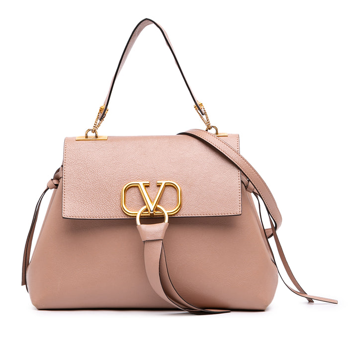 Valentino Sac à main grainé VBague à Moyen Cuir de veau grainé Marron – vue principale – GABY PARIS