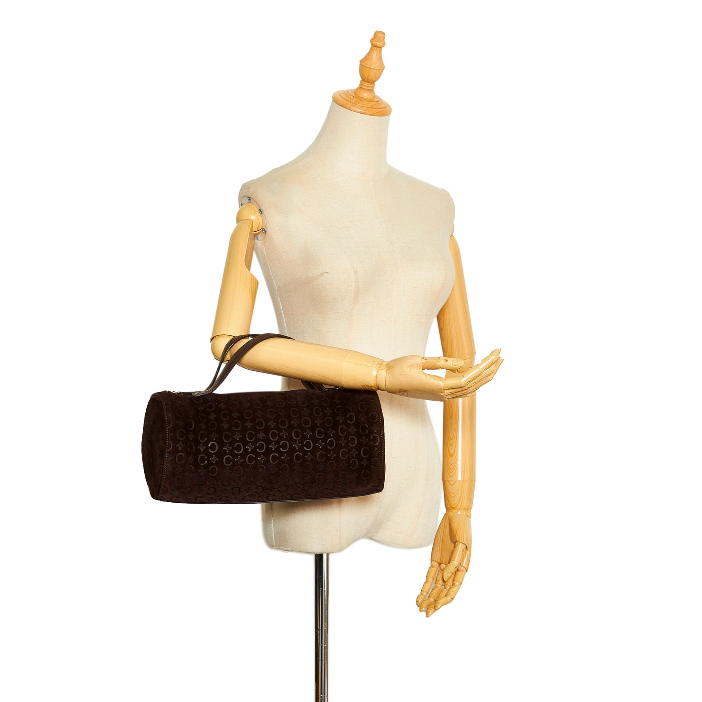 Vintage Barrel Bag Embossed Suede Medium Brown - Gaby Paris