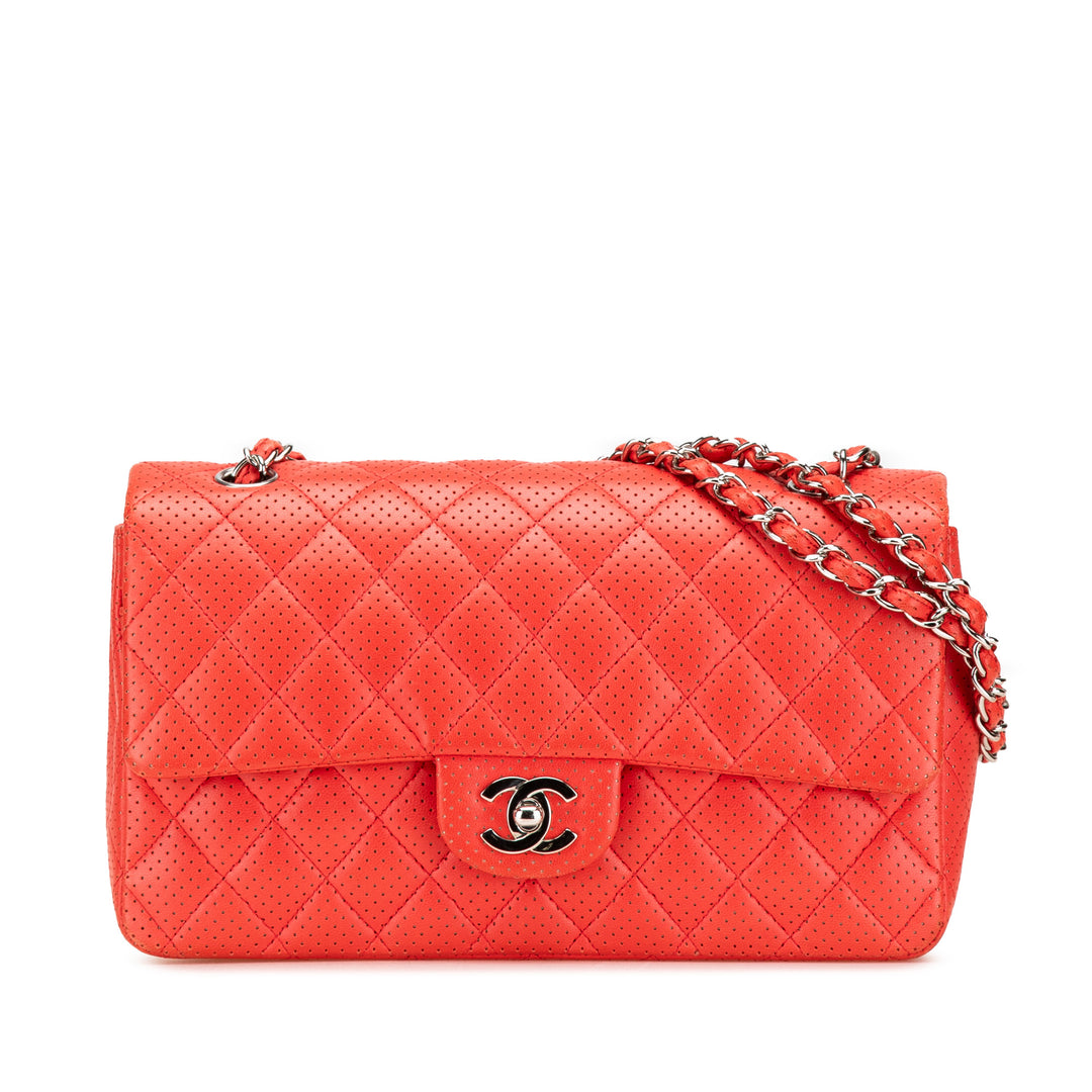 Medium Classic Perforated Lambskin Single Flap Red - Gaby Paris