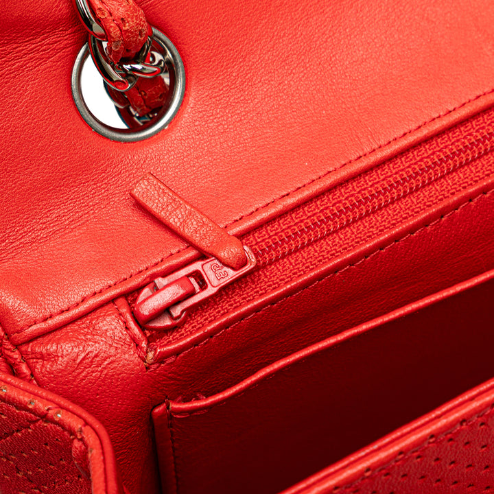 Medium Classic Perforated Lambskin Single Flap Red - Gaby Paris