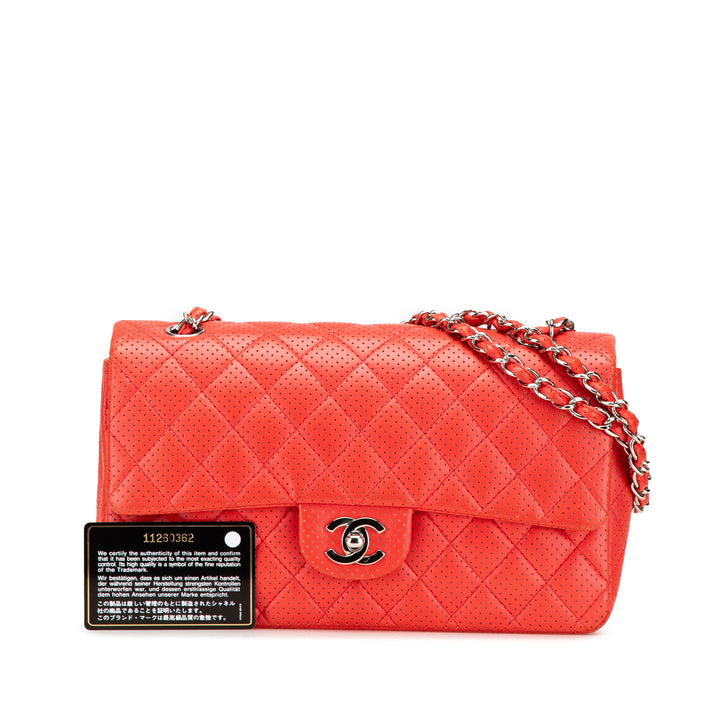 Medium Classic Perforated Lambskin Single Flap Red - Gaby Paris