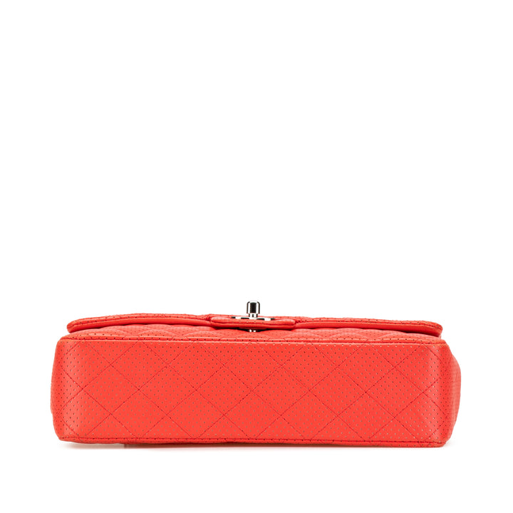 Medium Classic Perforated Lambskin Single Flap Red - Gaby Paris
