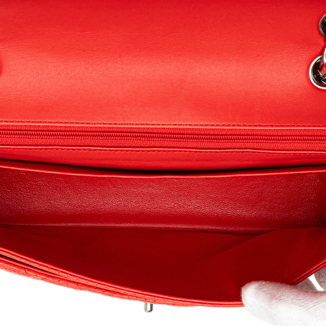 Medium Classic Perforated Lambskin Single Flap Red - Gaby Paris
