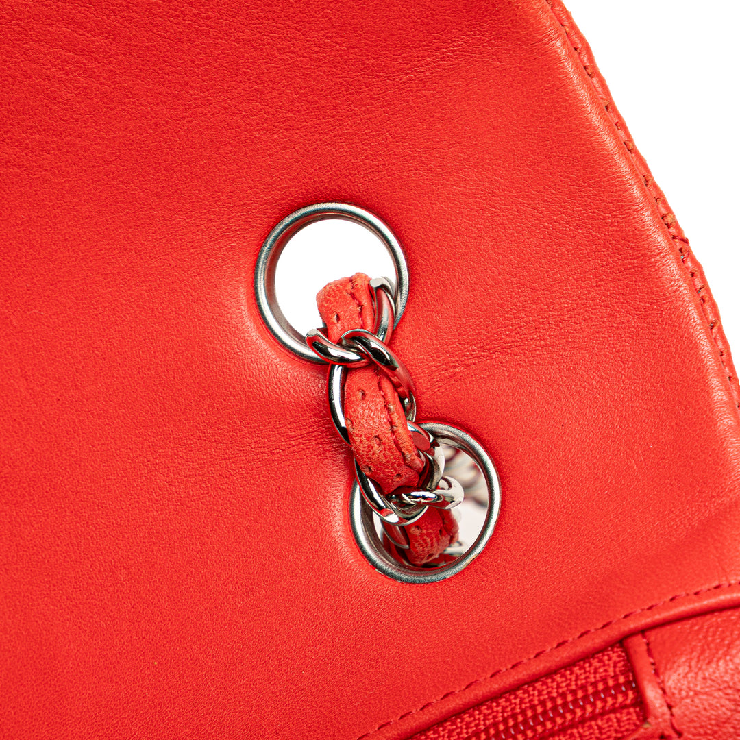Medium Classic Perforated Lambskin Single Flap Red - Gaby Paris