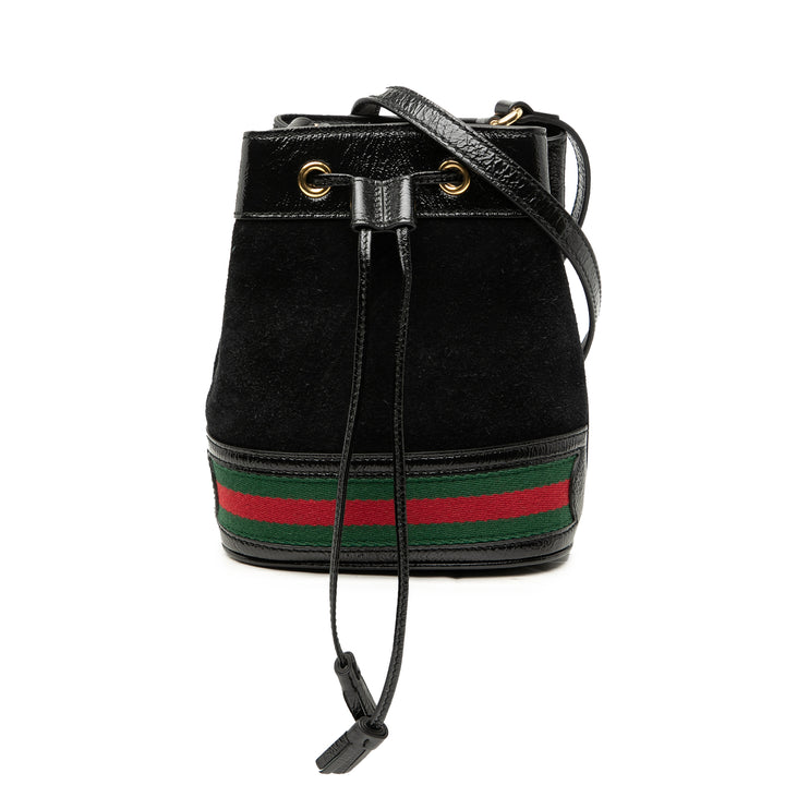Gucci Mini Daim et Cuir verni Web Ophidia Bucket Sac