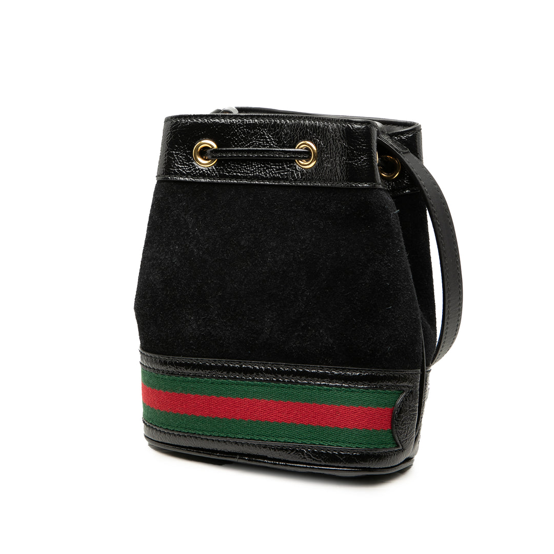 Gucci Mini Daim et Cuir verni Web Ophidia Bucket Sac