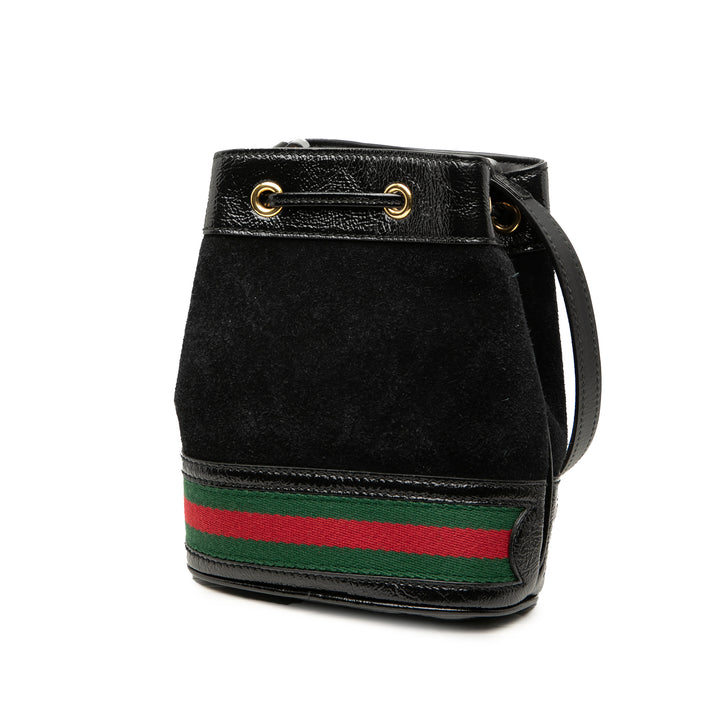 Gucci Mini Daim et Cuir verni Web Ophidia Bucket Sac