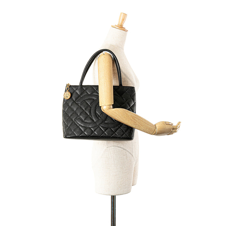 Caviar Medallion Tote Black - Gaby Paris