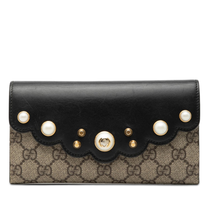 Gucci GG Supreme Perle clouté Peony Portefeuille long